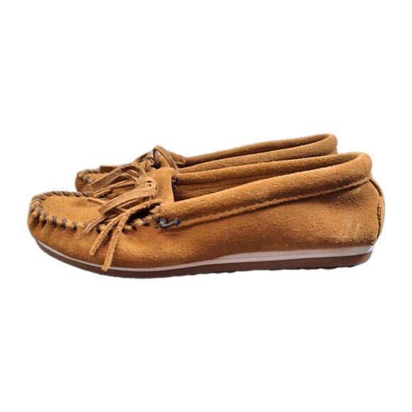 Minnetonka Tan Moccasins, Suede Slip On Comfort Flats Women's Size 7.5 - Picture 2 of 8